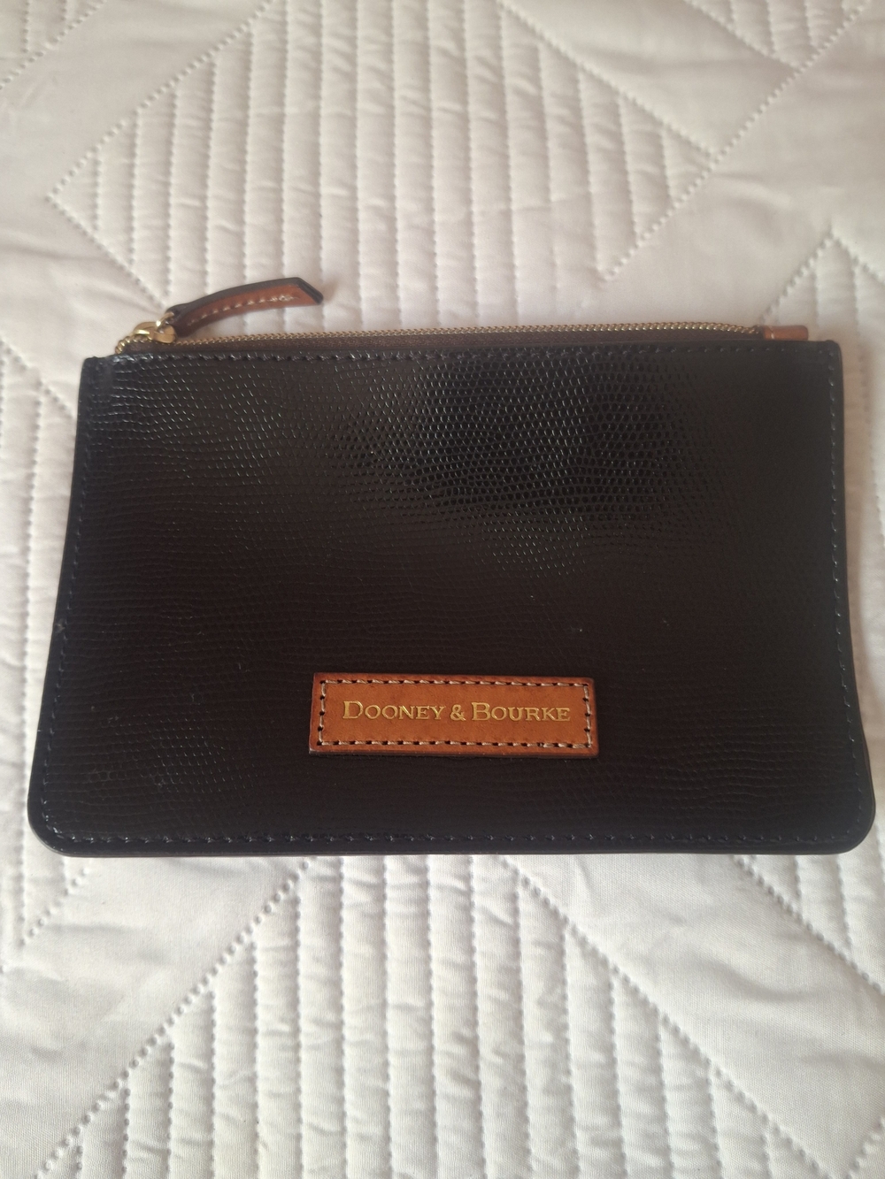 Dooney & Bourke Black Leather Zip Pouch with Brown Trim